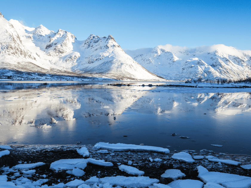 Quality and Sustainability: Image of Arctic mountains, highlighting the authentic location for sourcing shrimp used in our dietary supplements.